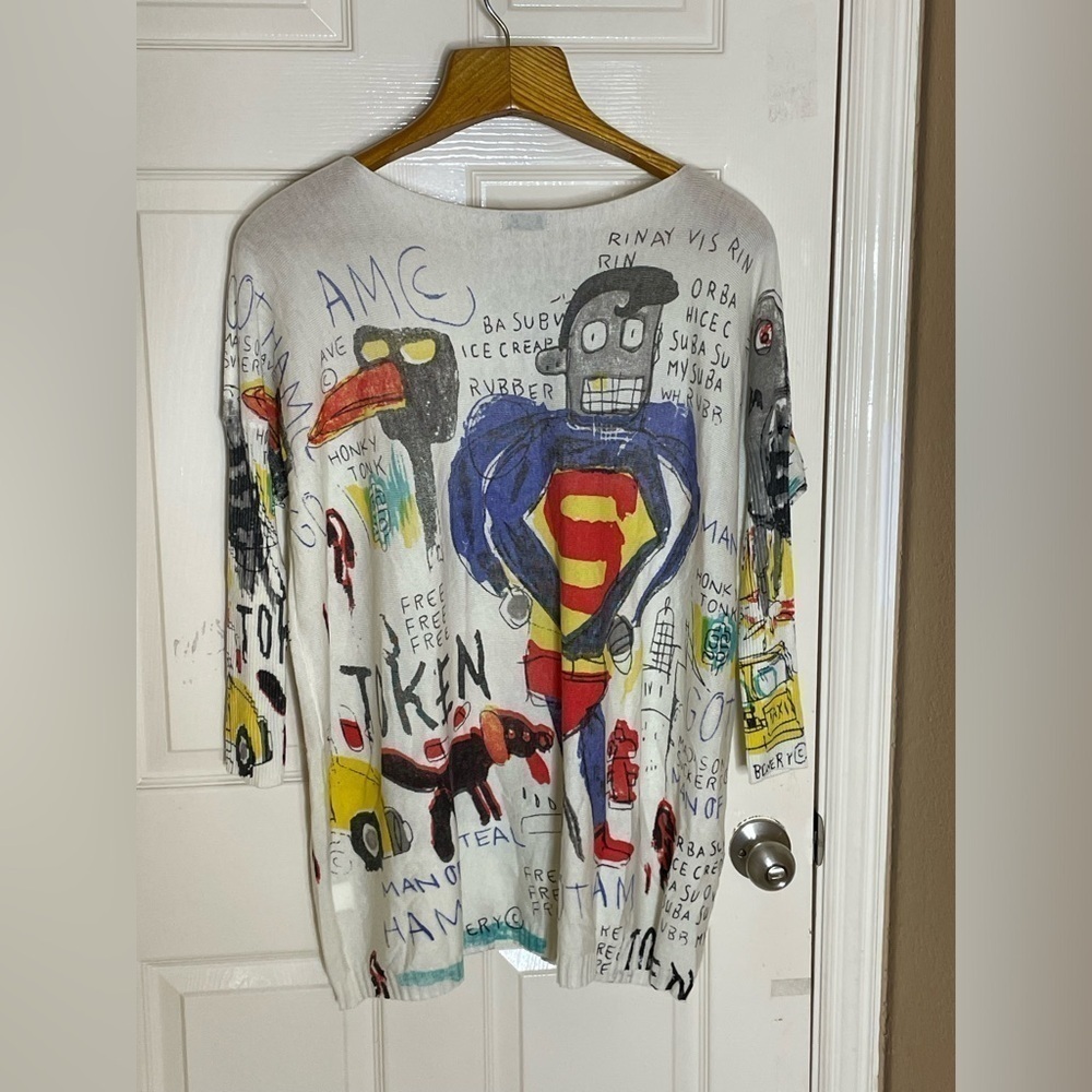 Ellazhu Sweater Womens One Size Gray Graffiti Graphic All Over Print Pullover - Picture 6 of 11